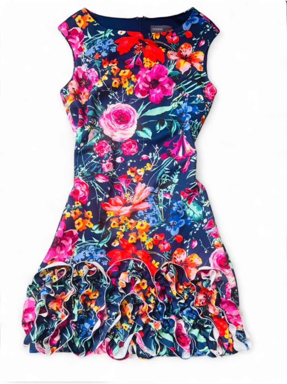 Donna Ricco Floral Fit & Flare Dress Cupcake Ruffle Hem size 8 Wedding Guest